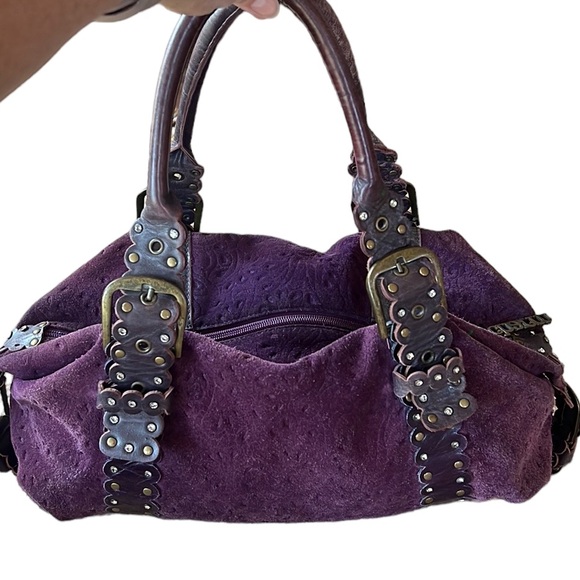 Charm & Luck Vintage 100% Leather Purple Suede Slouchy Purse Y2K Handbag - Picture 16 of 16